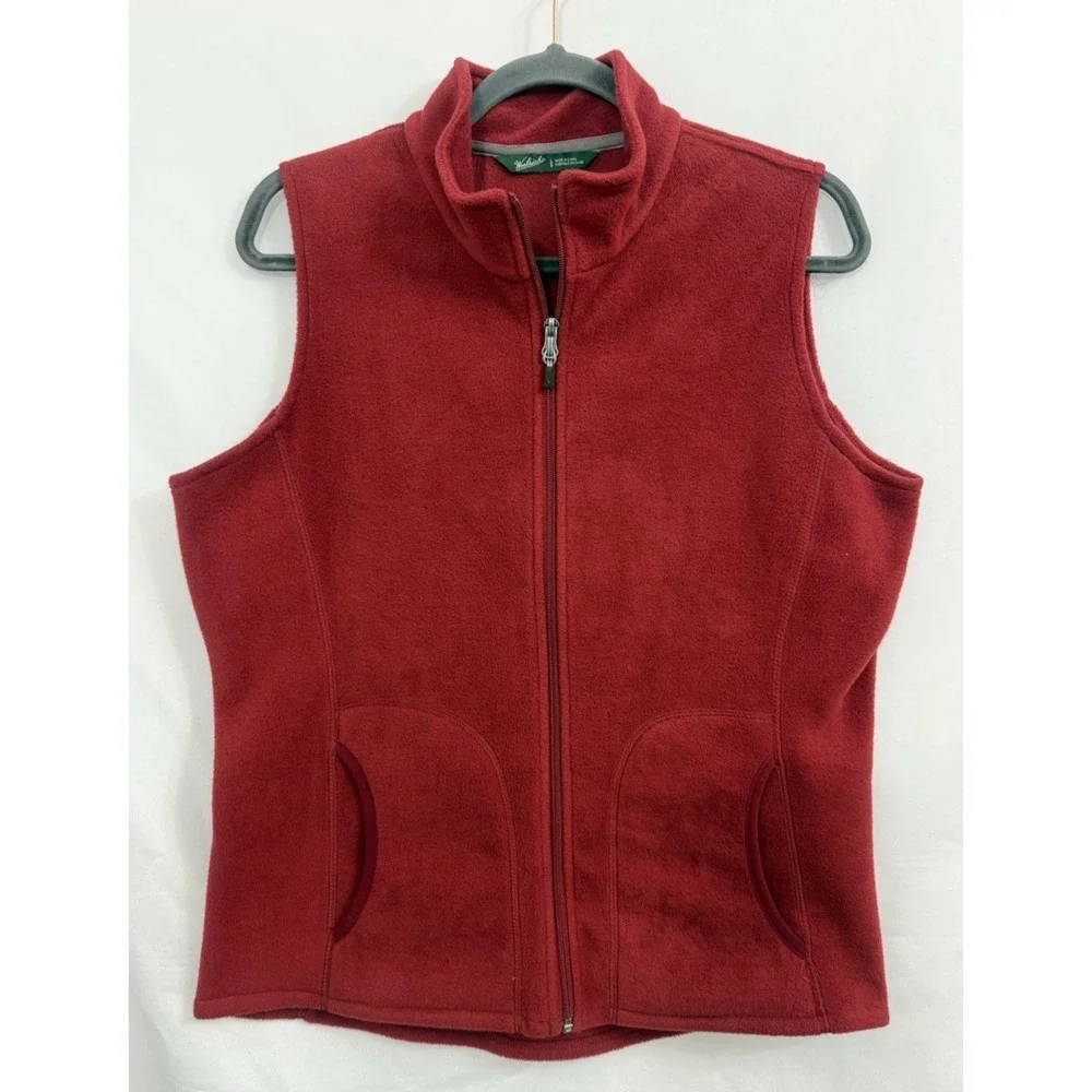 Woolrich Fleece Vest Red Ruby Full Zip Side Pockets‎ Womens Size L